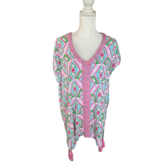 Macbeth Collection Diamond Print Pink Green Girly Swim Beach Coverup Size Medium - Picture 2 of 13